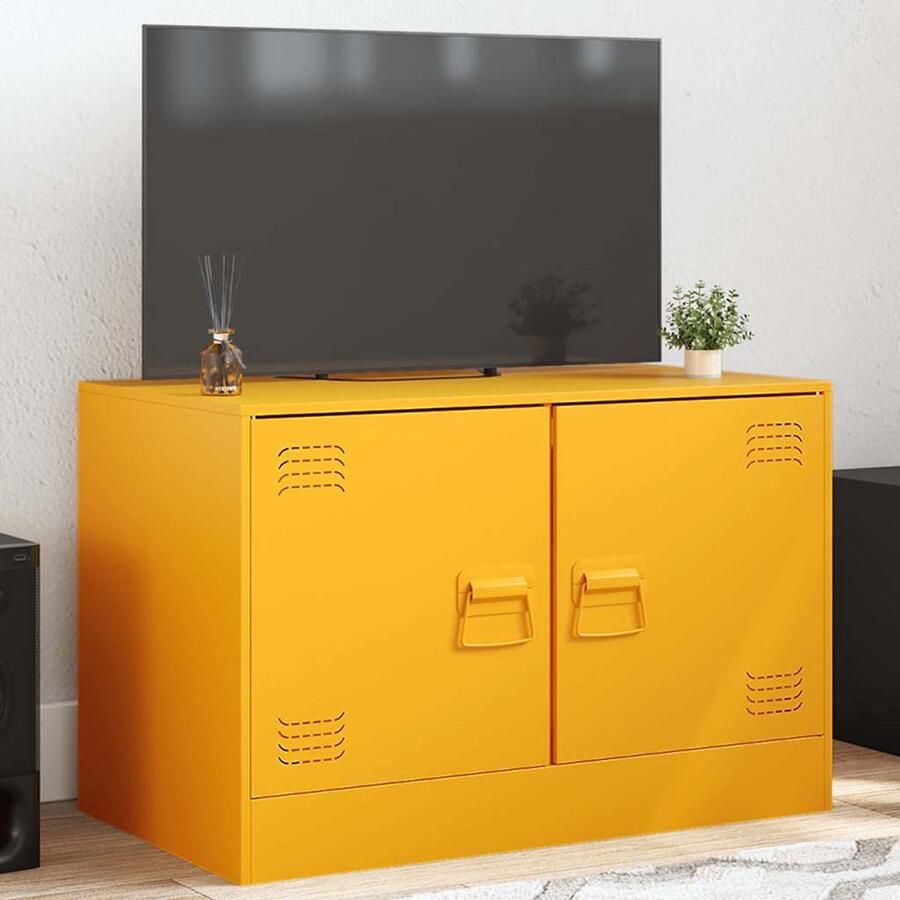 The Living Store Tv-meubel 67x39x44 cm staal mosterdgeel Tv Meubel Tv Kast Mustard Geel Staal Koudgewalst Staal