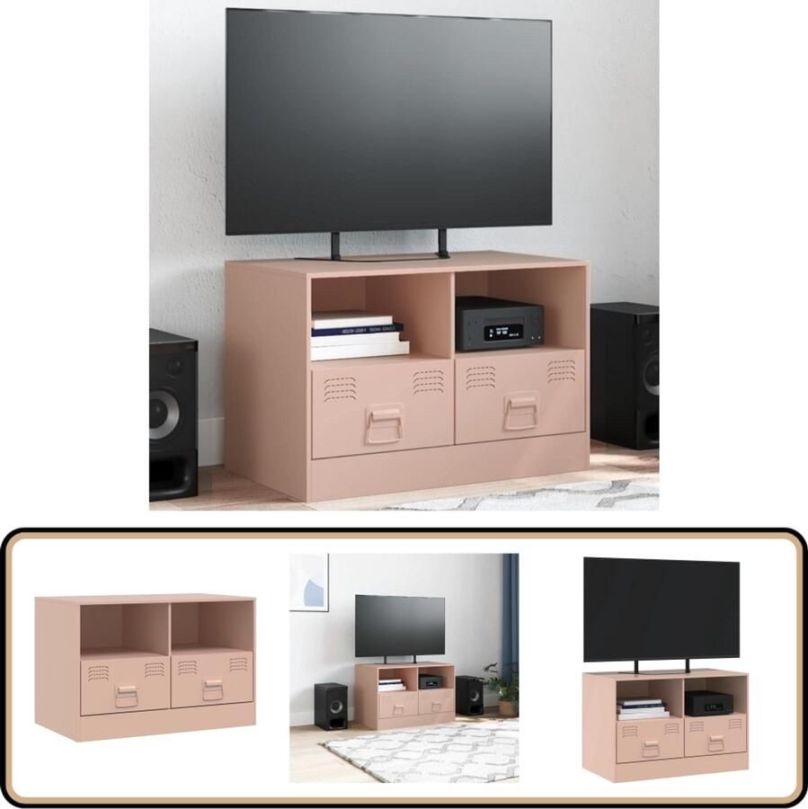 The Living Store Tv-meubel 67x39x44 cm staal roze Tv-meubel Roestvrijstalen Tv-kast Tv Stand Salontafel Mediabox