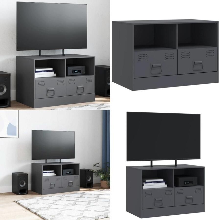 VidaXL Tv-meubel 67x39x44 cm staal antracietkleurig Tv-meubel Tv-meubels Tv Kast Opbergkast