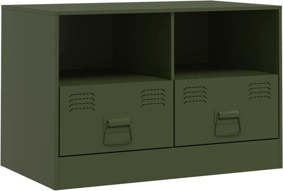 The Living Store Tv-meubel 67x39x44 cm staal olijfgroen Tv Meubel Salontafel Koudgewalst Staal Olijfgroene Kleur Opbergkast - Foto 2