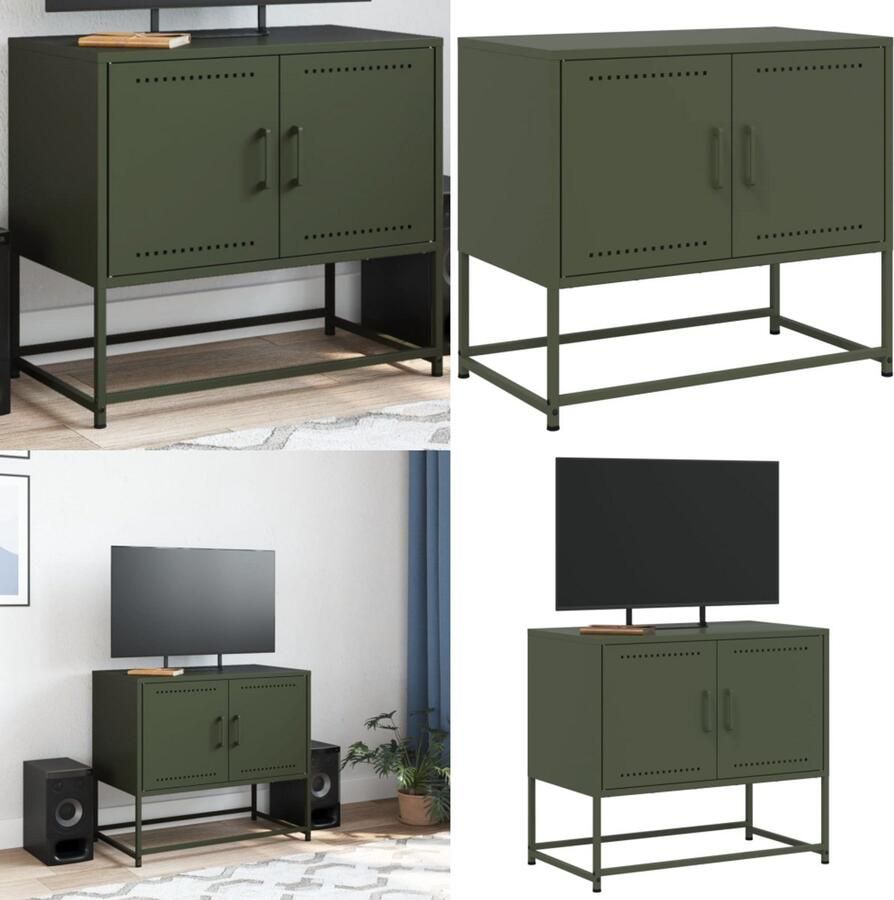 VidaXL Tv-meubel 68 5x39x60 5 cm staal olijfgroen Tv-meubel Tv-meubelen Tv-meubel Tv-meubelen