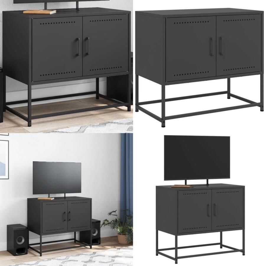VidaXL Tv-meubel 68 5x39x60 5 cm staal zwart Tv-meubel Tv-meubelen Tv-meubel Tv-meubelen