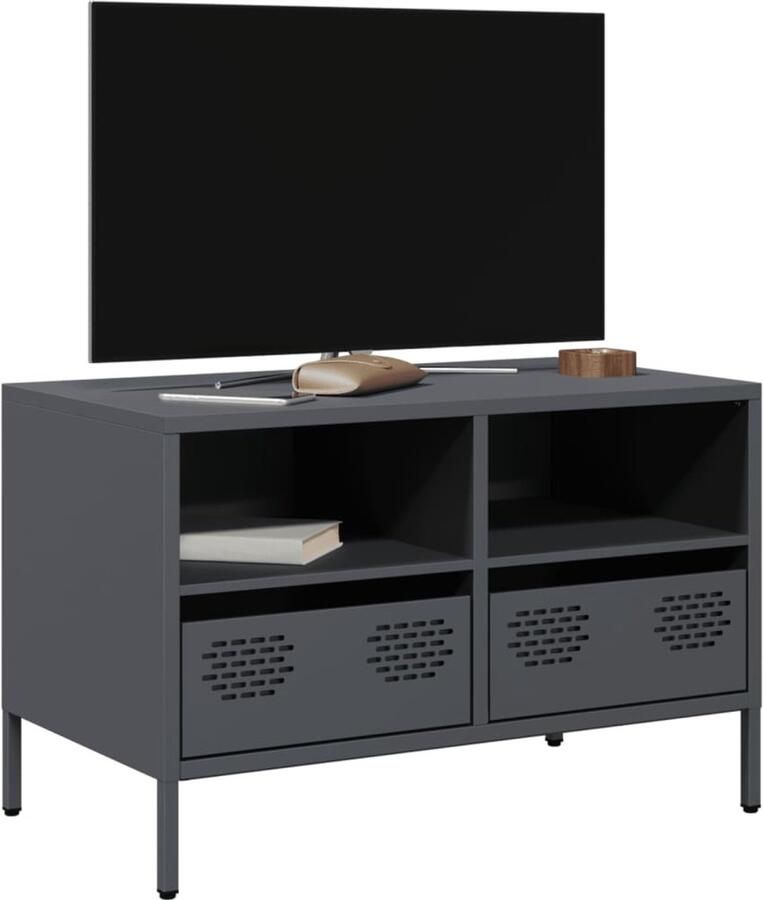 VidaXL Tv-meubel 68x39x43 5 cm Antraciet Staal Tv Meubel Tv Kast Salontafel Metalen Tv Stand Zwart Tv Meubel