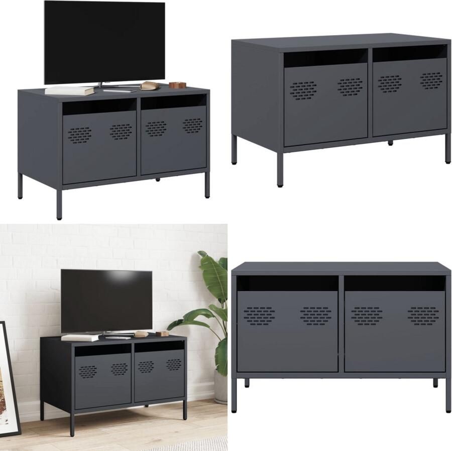 VidaXL Tv-meubel 68x39x43 5 cm koudgewalst staal antracietkleurig Tv-meubel Tv-meubelen Tv Kast Opbergkast