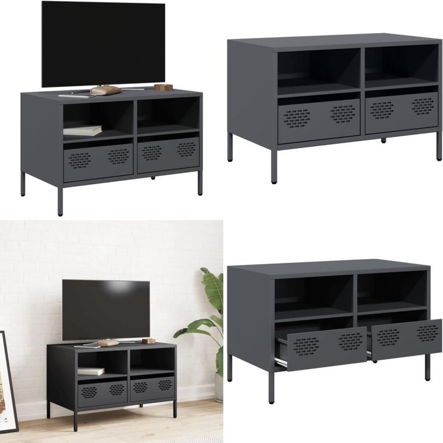 VidaXL Tv-meubel 68x39x43 5 cm koudgewalst staal antracietkleurig Tv-meubel Tv-meubelen Tv Kast Opbergkast