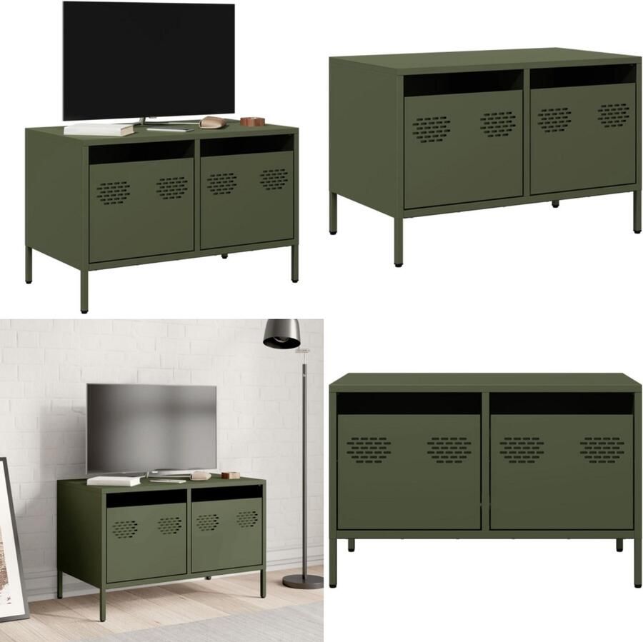 VidaXL Tv-meubel 68x39x43 5 cm koudgewalst staal olijfgroen Tv-meubel Tv-meubelen Tv Kast Opbergkast