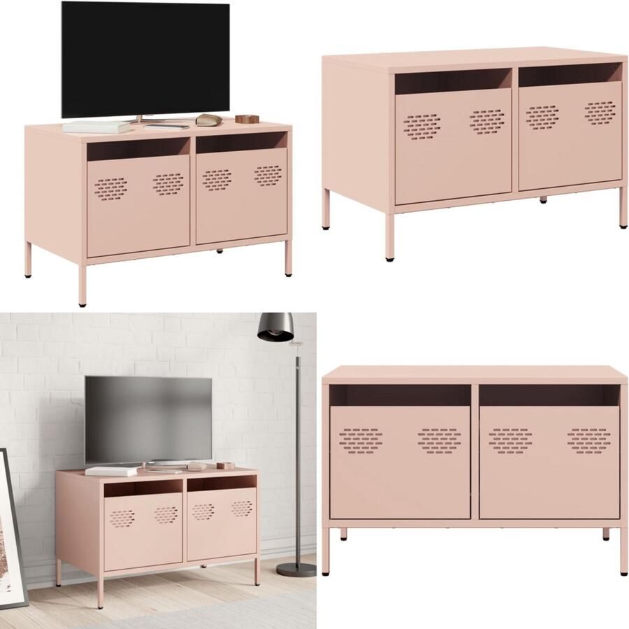 VidaXL Tv-meubel 68x39x43 5 cm koudgewalst staal roze Tv-meubel Tv-meubelen Tv Kast Opbergkast