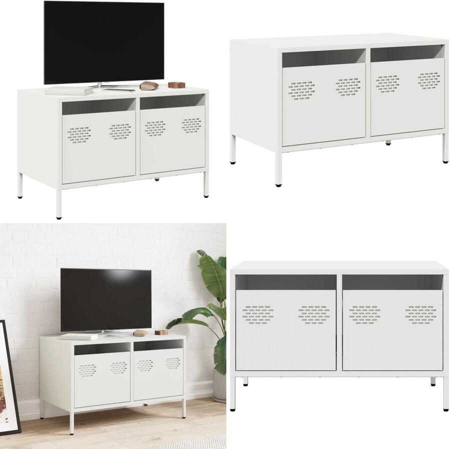VidaXL Tv-meubel 68x39x43 5 cm koudgewalst staal wit Tv-meubel Tv-meubelen Tv Kast Opbergkast