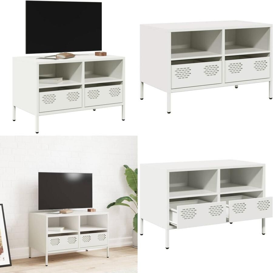 VidaXL Tv-meubel 68x39x43 5 cm koudgewalst staal wit Tv-meubel Tv-meubelen Tv Kast Opbergkast