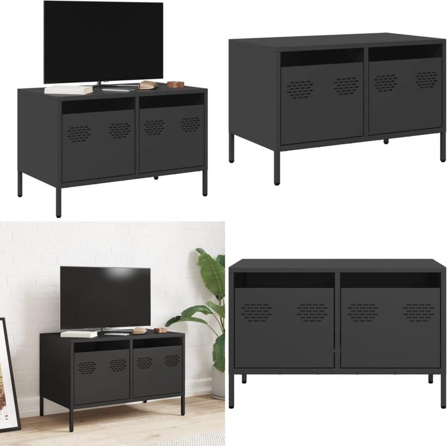 VidaXL Tv-meubel 68x39x43 5 cm koudgewalst staal zwart Tv-meubel Tv-meubelen Tv Kast Opbergkast