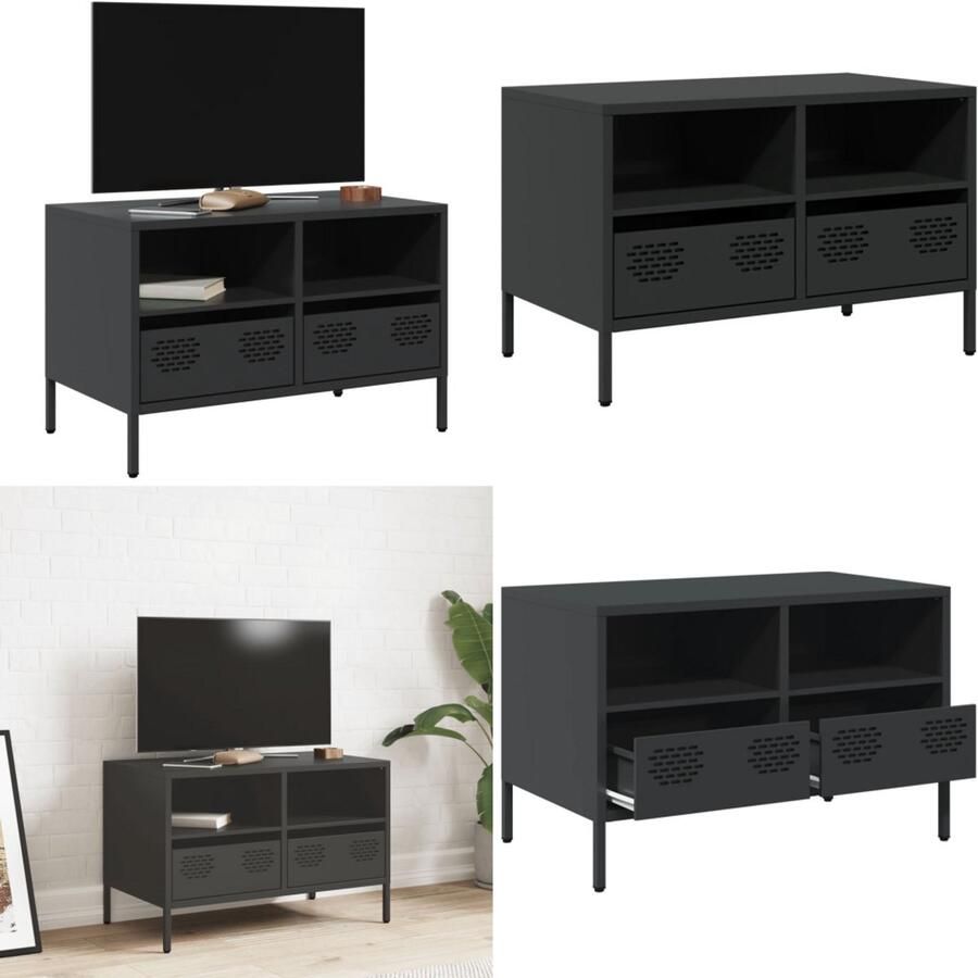 VidaXL Tv-meubel 68x39x43 5 cm koudgewalst staal zwart Tv-meubel Tv-meubelen Tv Kast Opbergkast