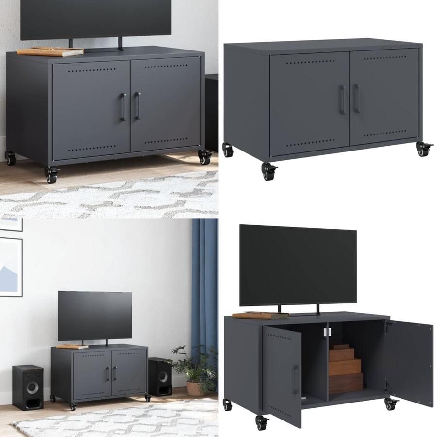 VidaXL Tv-meubel 68x39x43 5 cm staal antracietkleurig Tv-meubel Tv-meubelen Tv Kast Opbergkast - Foto 2