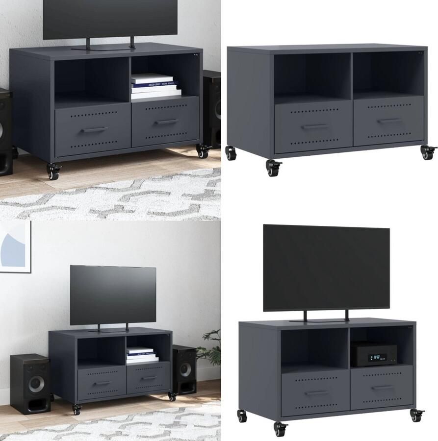 VidaXL Tv-meubel 68x39x43 5 cm staal antracietkleurig Tv-meubel Tv-meubelen Tv Kast Opbergkast