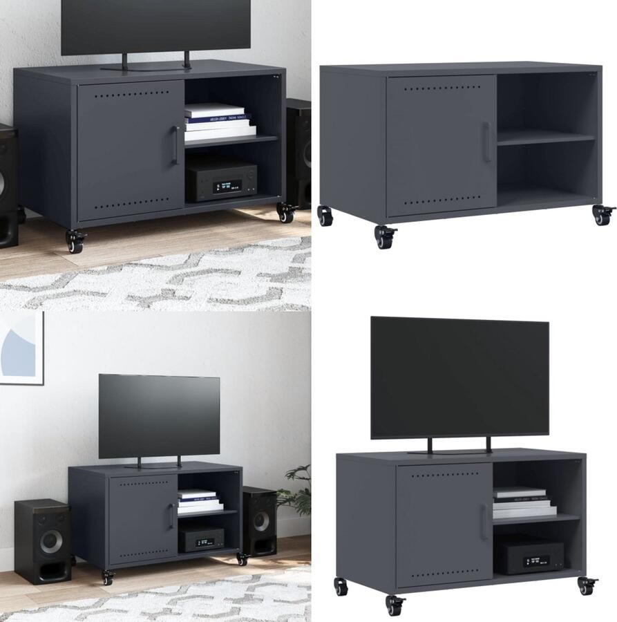 VidaXL Tv-meubel 68x39x43 5 cm staal antracietkleurig Tv-meubel Tv-meubelen Tv Kast Opbergkast