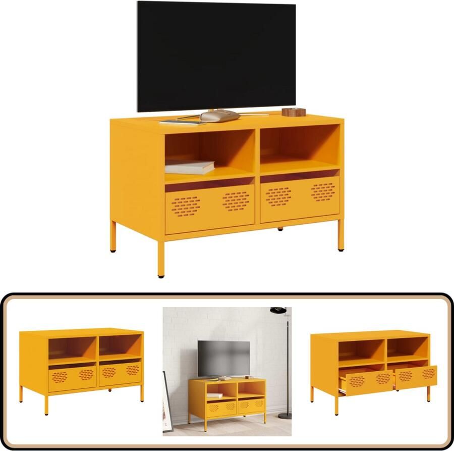 VidaXL Tv-meubel 68x39x43 5 cm Staal Mosterdgeel Tv-meubel Tv-meubelen Tv Kast Opbergkast
