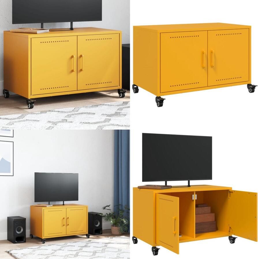VidaXL Tv-meubel 68x39x43 5 cm staal mosterdgeel Tv-meubel Tv-meubelen Tv Kast Opbergkast