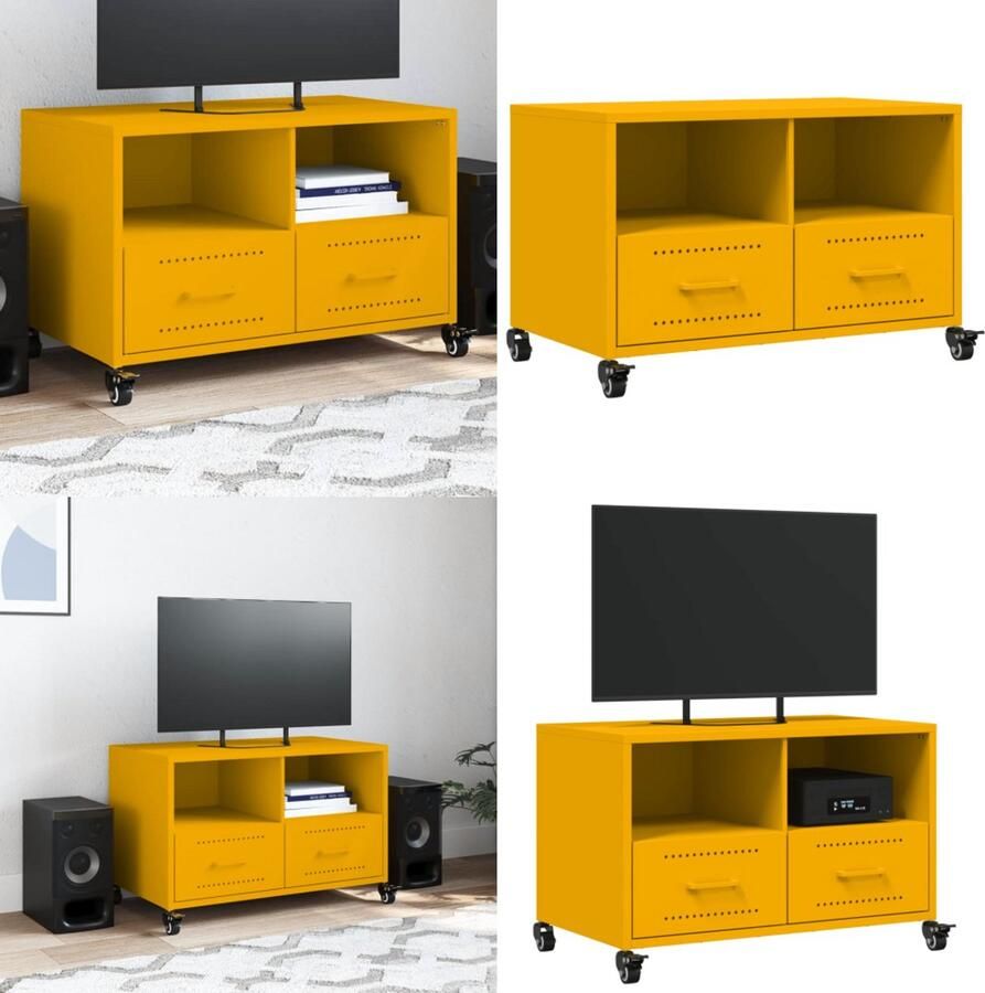 VidaXL Tv-meubel 68x39x43 5 cm staal mosterdgeel Tv-meubel Tv-meubelen Tv Kast Opbergkast