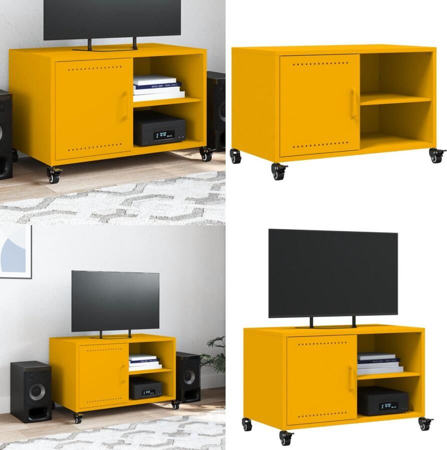 VidaXL Tv-meubel 68x39x43 5 cm staal mosterdgeel Tv-meubel Tv-meubelen Tv Kast Opbergkast