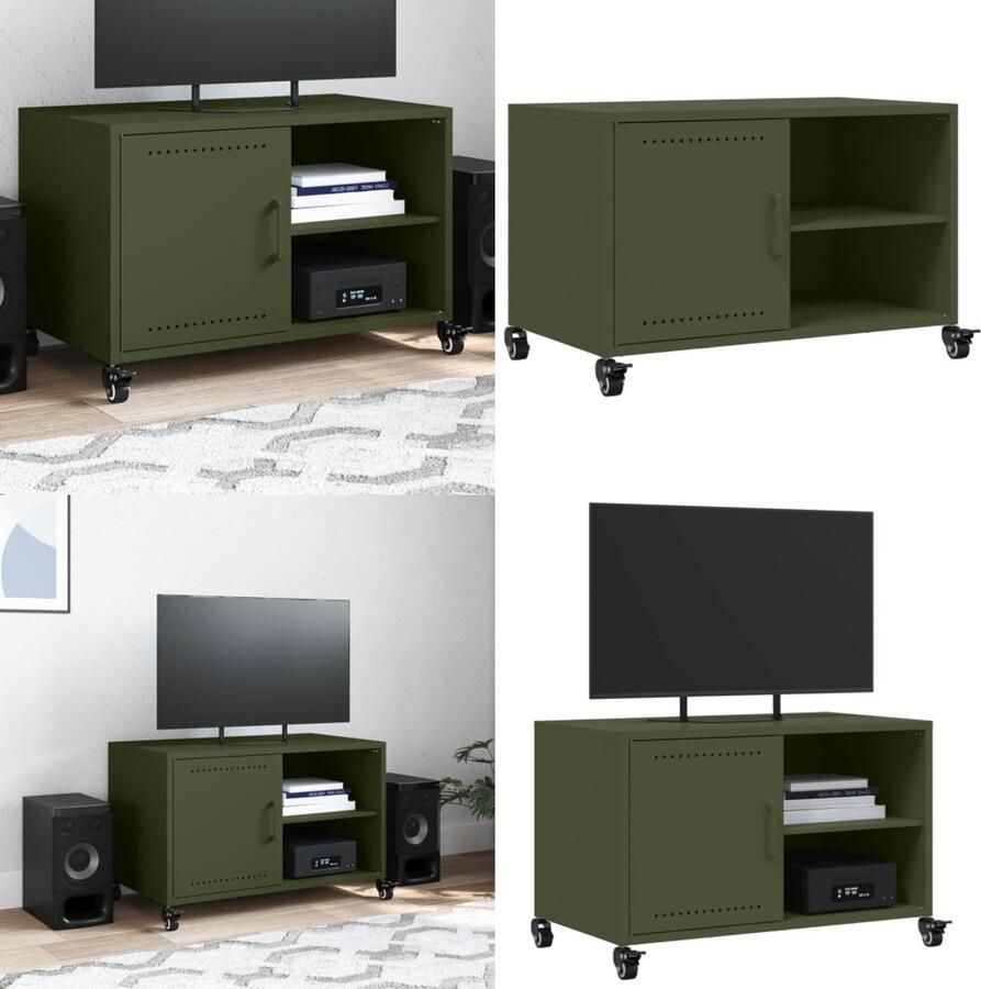 VidaXL Tv-meubel 68x39x43 5 cm staal olijfgroen Tv-meubel Tv-meubelen Tv Kast Opbergkast