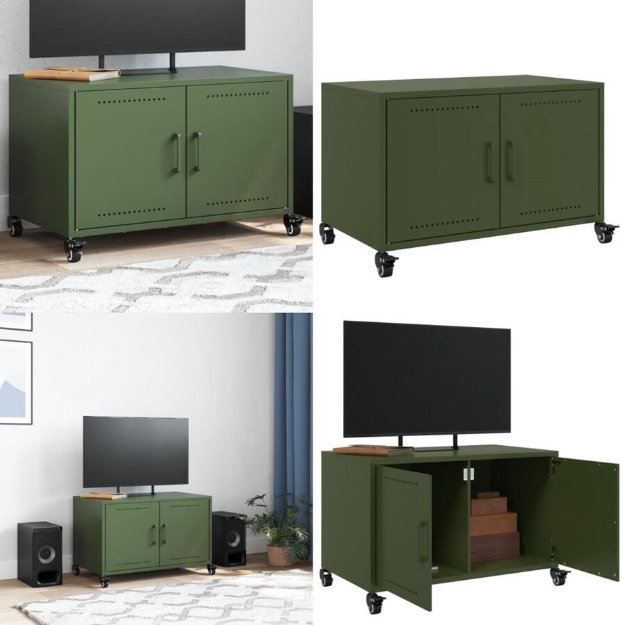 VidaXL Tv-meubel 68x39x43 5 cm staal olijfgroen Tv-meubel Tv-meubelen Tv Kast Opbergkast