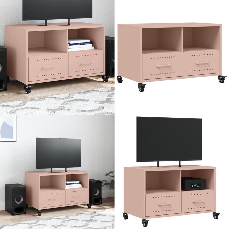 VidaXL Tv-meubel 68x39x43 5 cm staal roze Tv-meubel Tv-meubelen Tv Kast Opbergkast