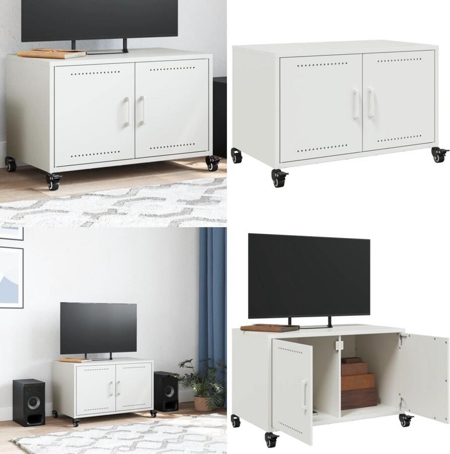 VidaXL Tv-meubel 68x39x43 5 cm staal wit Tv-meubel Tv-meubelen Tv Kast Opbergkast - Foto 3