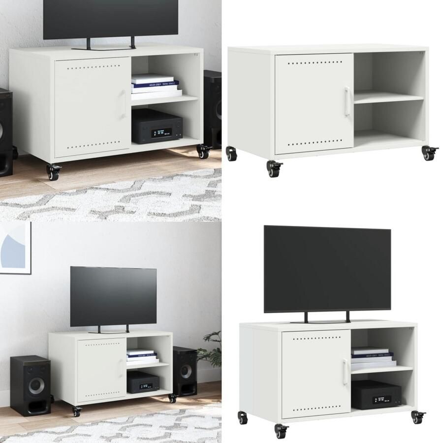 VidaXL Tv-meubel 68x39x43 5 cm staal wit Tv-meubel Tv-meubelen Tv Kast Opbergkast