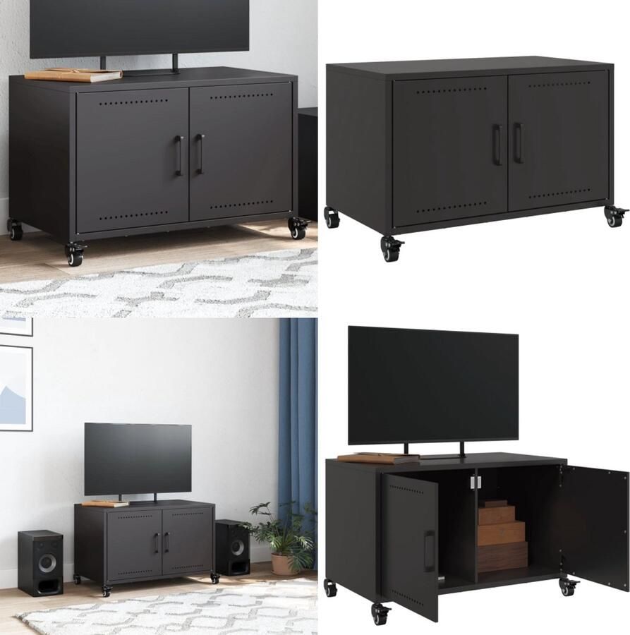 VidaXL Tv-meubel 68x39x43 5 cm staal zwart Tv-meubel Tv-meubelen Tv Kast Opbergkast