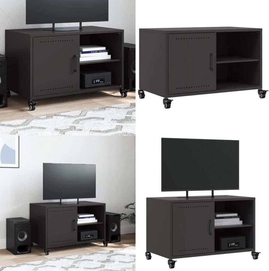 VidaXL Tv-meubel 68x39x43 5 cm staal zwart Tv-meubel Tv-meubelen Tv Kast Opbergkast