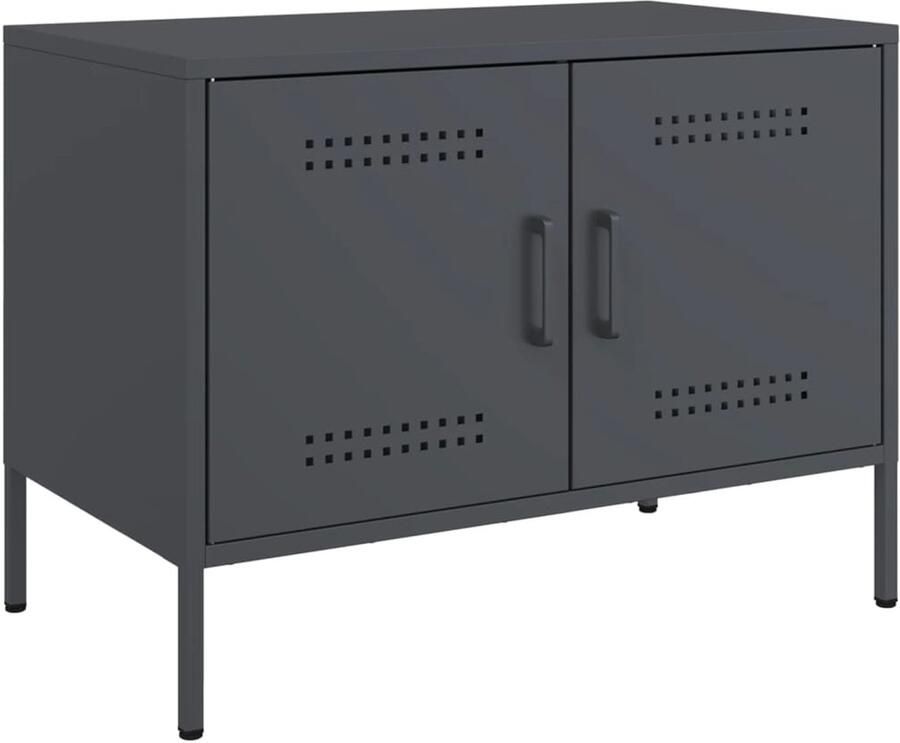 The Living Store Tv-meubel 68x39x50 5 cm staal antracietkleurig Tv-meubel Industrieel Tv-meubel Antraciet Tv-meubel Staal Tv-meubel Salontafel - Foto 2