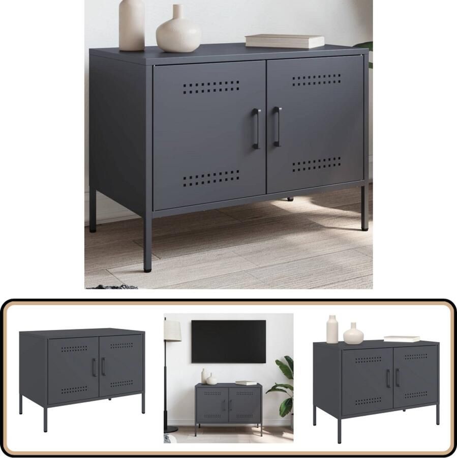 The Living Store Tv-meubel 68x39x50 5 cm staal antracietkleurig Tv-meubel Industrieel Tv-meubel Antraciet Tv-meubel Staal Tv-meubel Salontafel