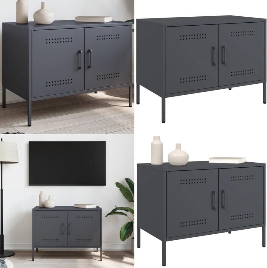 VidaXL Tv-meubel 68x39x50 5 cm staal antracietkleurig Tv-meubel Tv-meubelen Tv Kast Opbergkast