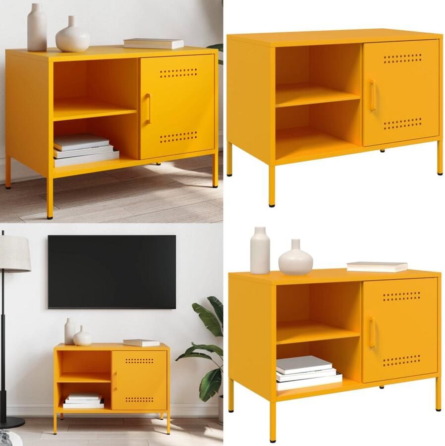 VidaXL Tv-meubel 68x39x50 5 cm staal mosterdgeel Tv-meubel Tv-meubelen Tv Kast Opbergkast