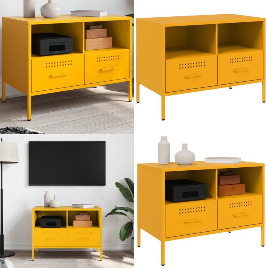 VidaXL Tv-meubel 68x39x50 5 cm staal mosterdgeel Tv-meubel Tv-meubelen Tv Kast Opbergkast