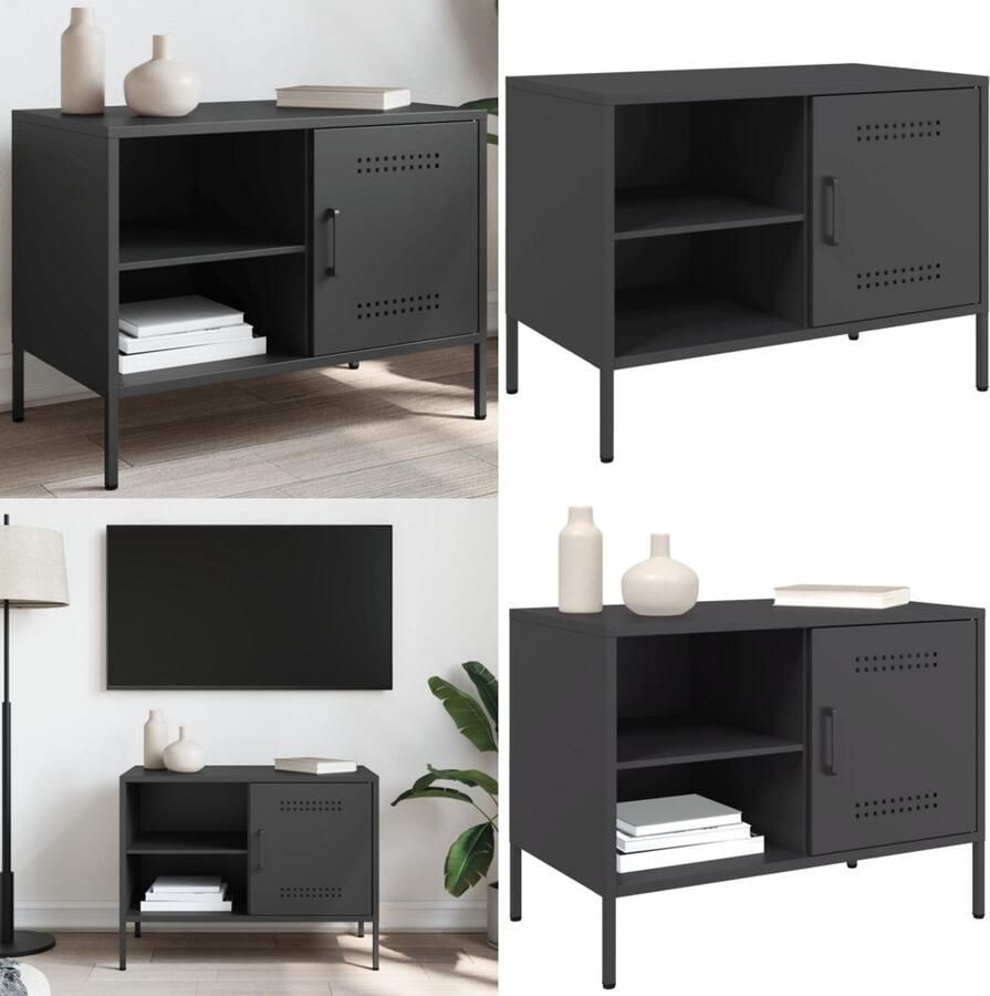 VidaXL Tv-meubel 68x39x50 5 cm staal zwart Tv-meubel Tv-meubelen Tv Kast Opbergkast