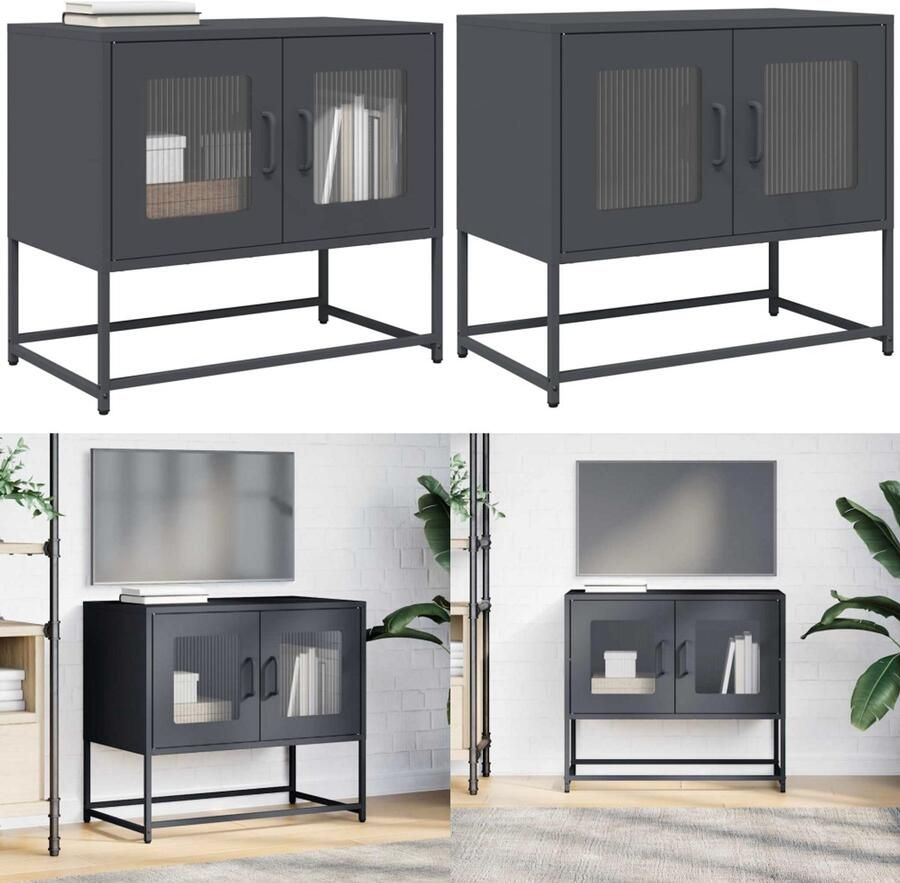 VidaXL Tv-meubel 68x39x60 5 cm koudgewalst staal antracietkleurig Tv-meubel Tv-kasten -tv-standaard Tv-meubel