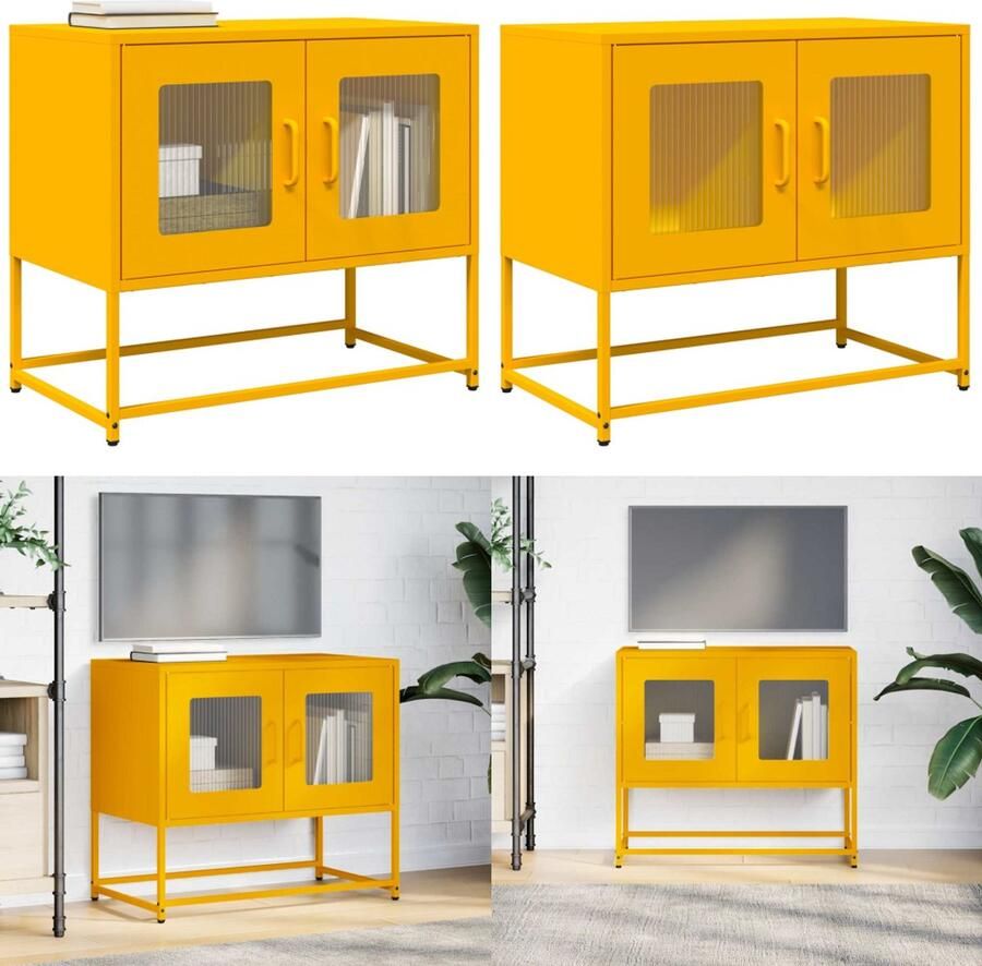 VidaXL Tv-meubel 68x39x60 5 cm koudgewalst staal mosterdgeel Tv-meubel Tv-kasten -tv-standaard Tv-meubel