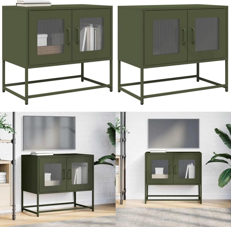 VidaXL Tv-meubel 68x39x60 5 cm koudgewalst staal olijfgroen Tv-meubel Tv-kasten -tv-standaard Tv-meubel