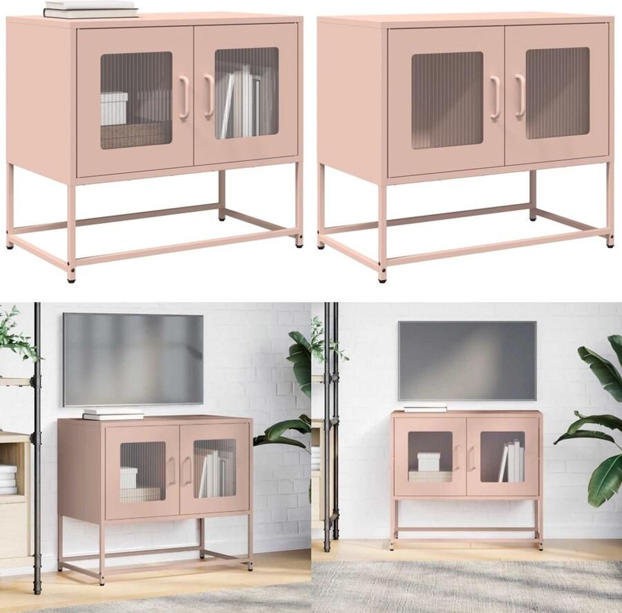 VidaXL Tv-meubel 68x39x60 5 cm koudgewalst staal roze Tv-meubel Tv-kasten -tv-standaard Tv-meubel