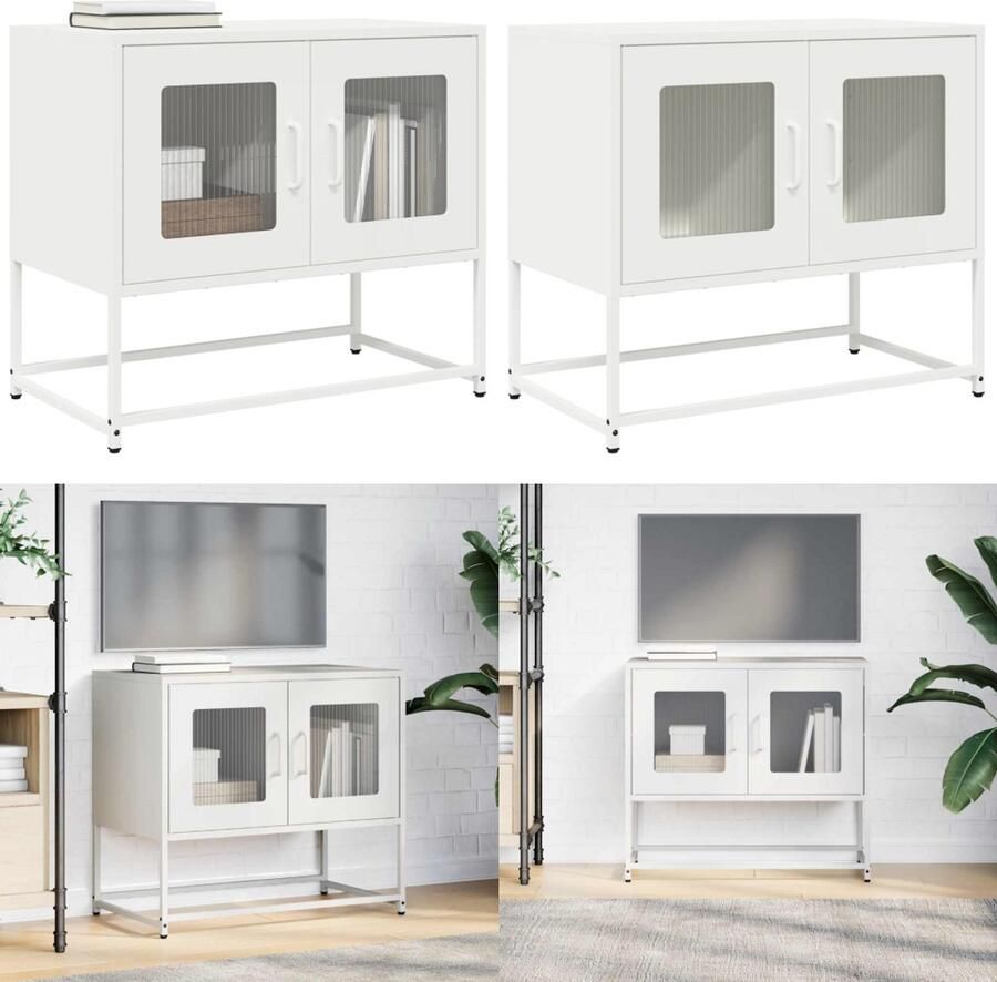 VidaXL Tv-meubel 68x39x60 5 cm koudgewalst staal wit Tv-meubel Tv-kasten -tv-standaard Tv-meubel
