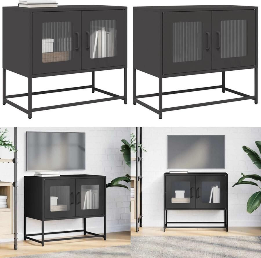 VidaXL Tv-meubel 68x39x60 5 cm koudgewalst staal zwart Tv-meubel Tv-kasten -tv-standaard Tv-meubel