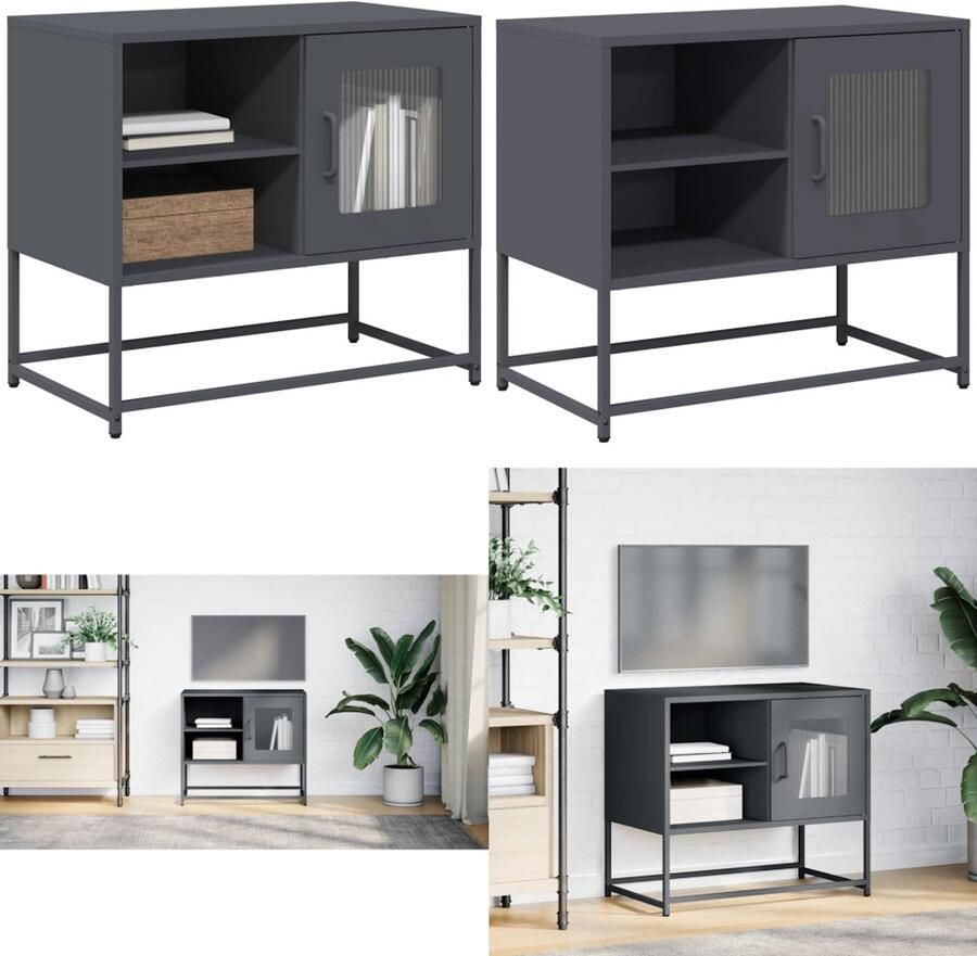 VidaXL Tv-meubel 68x39x60 5 cm staal antracietkleurig Tv-meubel Tv-kasten -Tv-standaard Tv-meubel