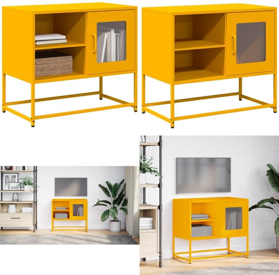 VidaXL Tv-meubel 68x39x60 5 cm staal mosterdgeel Tv-meubel Tv-kasten -Tv-standaard Tv-meubel