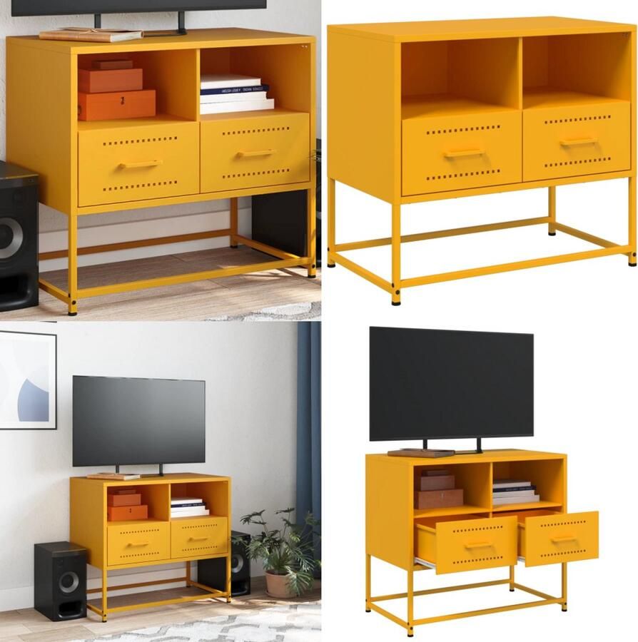 VidaXL Tv-meubel 68x39x60 5 cm staal mosterdgeel Tv-meubel Tv-meubelen Tv Kast Opbergkast