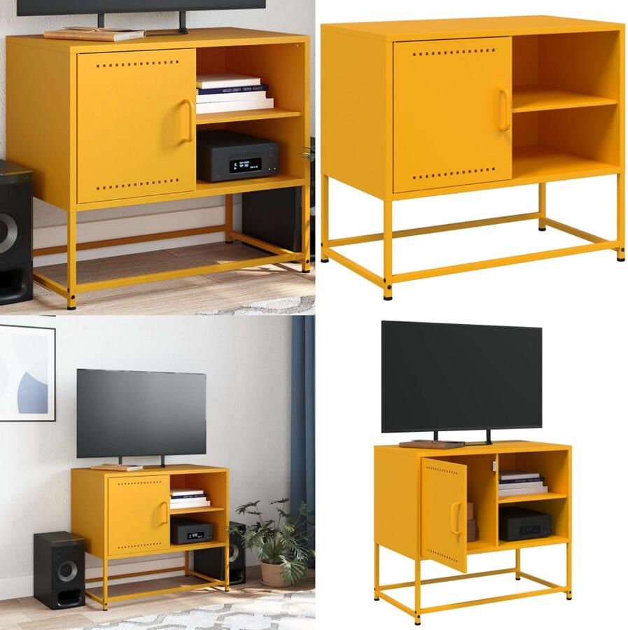 VidaXL Tv-meubel 68x39x60 5 cm staal mosterdgeel Tv-meubel Tv-meubelen Tv-meubel Tv-meubelen