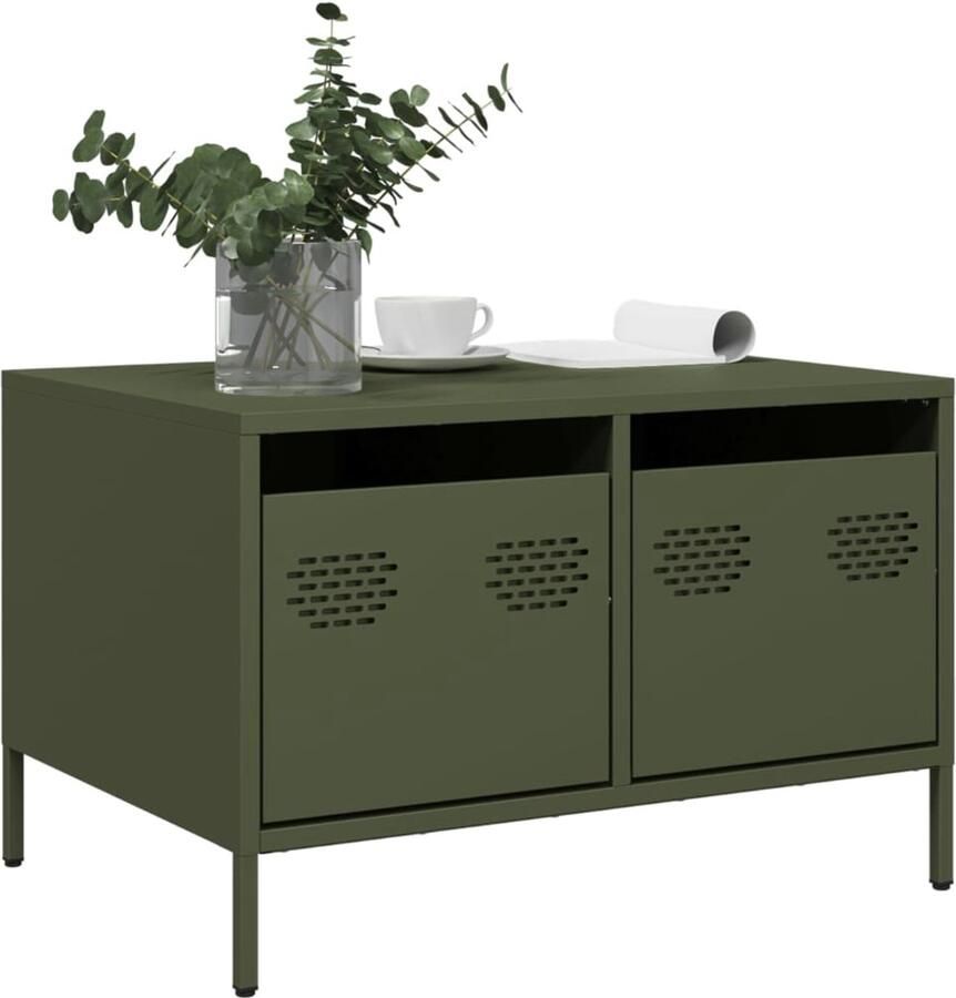 VidaXL Tv-meubel 68x50x43 5 cm Staal Olijfgroen Tv Meubel Tv Kast Salontafel Metalen Tv Stand Groen Tv Meubilair