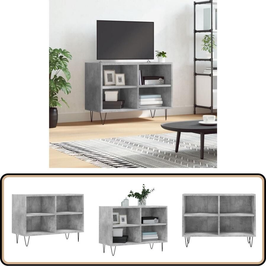 The Living Store TV-meubel Betongrijs Bewerkt hout en ijzer 69.5 x 30 x 50 cm Stevig materiaal voldoende opbergruimte stabiel tafelblad ijzeren poten Tv Meubel Tv Kast Opbergkast Houten Tv Stand Beton Grijs - Foto 2