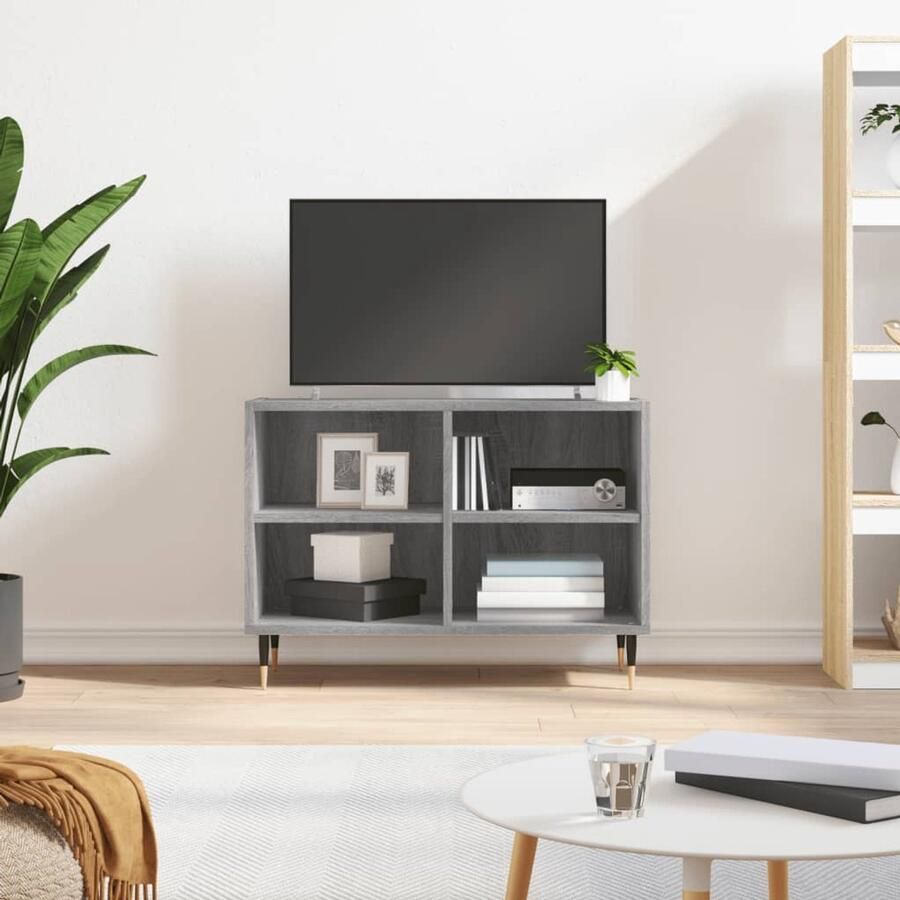 The Living Store TV-meubel TV-kast 69.5 x 30 x 50 cm Grijs sonoma eiken Bewerkt hout en ijzer Tv Kast Tv Stand Tv Meubel Grijze Tv Kast Houten Tv Kast - Foto 2