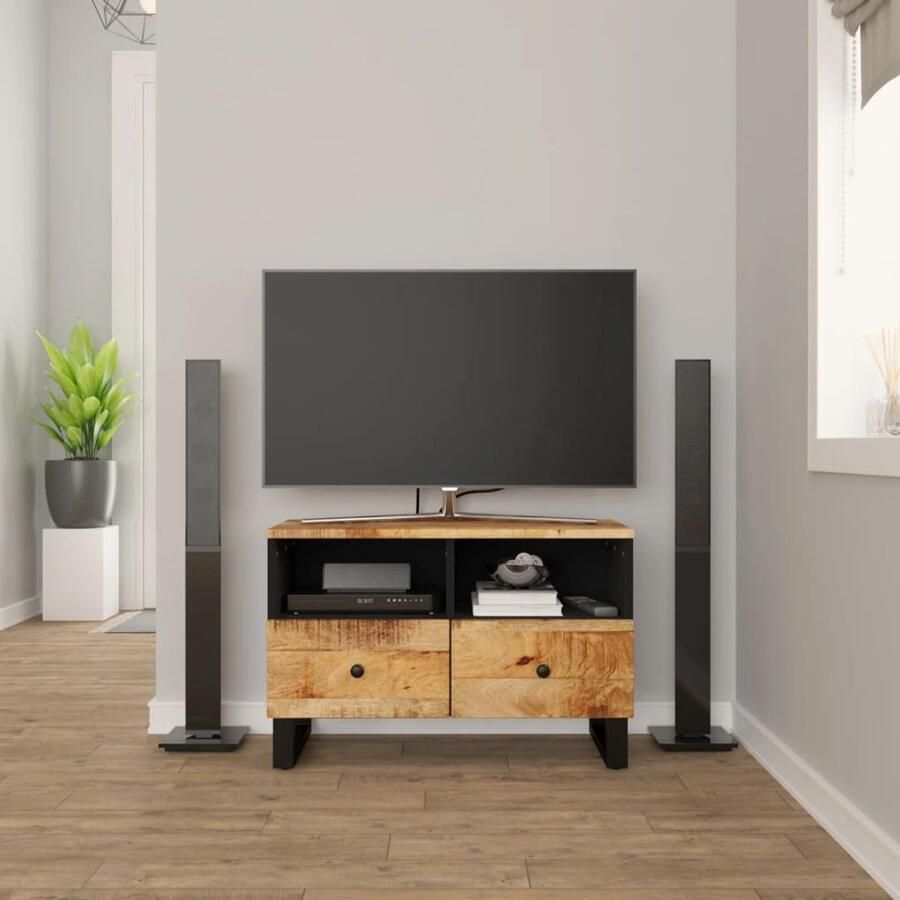 VidaXL Tv-meubel 70x33x46 cm Massief Mangohout Tv-meubel Industrieel Tv-meubel Houten Tv-stand Mangohout Tv-kast Salontafel