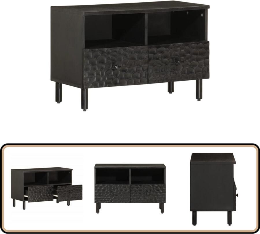 The Living Store Mangohouten TV-meubel 70 x 33 x 46 cm Zwart Stevig praktisch ontwerp met opbergruimte en presenteerfunctie